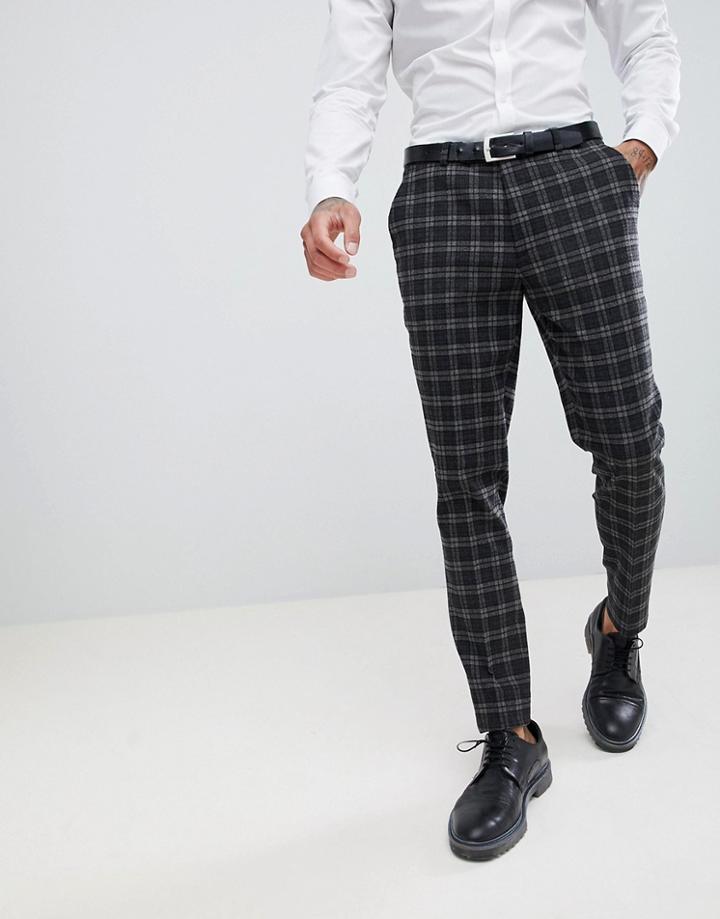 Asos Design Super Skinny Suit Pants In Tonal Gray Check - Gray