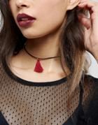 Asos Tassel Choker Necklace - Red