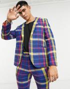 Twisted Tailor Suit Jacket In Large Purple And Blue Plaid