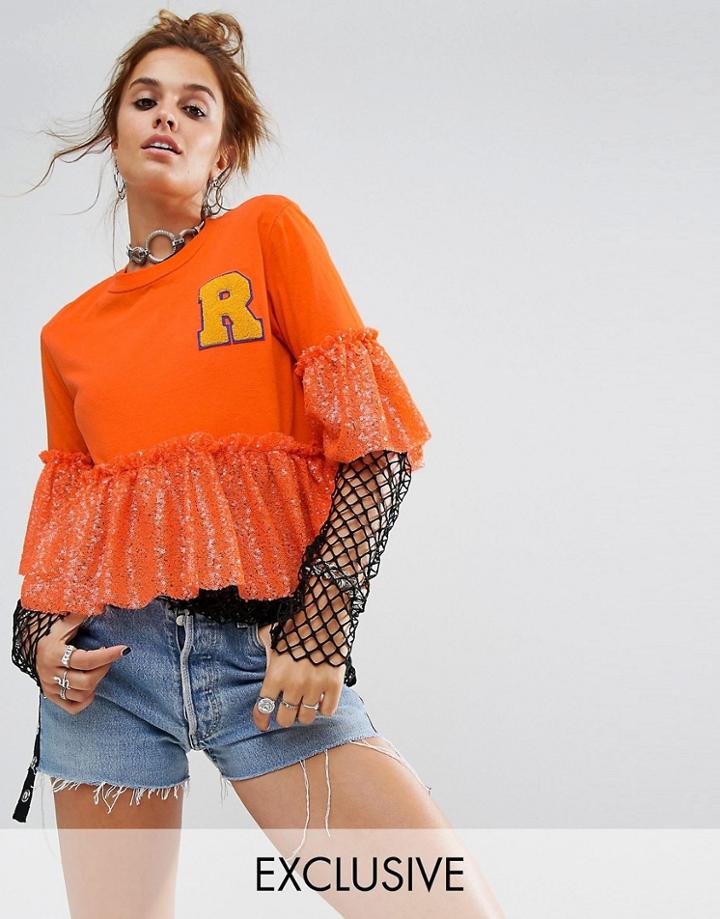 Reclaimed Vintage Inspired Smock T-shirt With Sequin & Patch - Orange