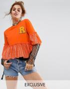Reclaimed Vintage Inspired Smock T-shirt With Sequin & Patch - Orange