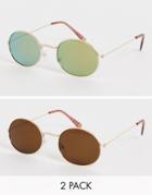 Svnx 2-pack Round Sunglasses In Blue And Brown-multi