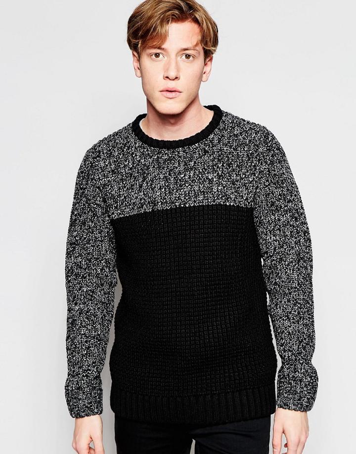 Brave Soul Sweater With Color Twist Panel - Black