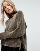 Only V-neck Chenille Knit Sweater - Green
