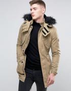 Native Youth Parka With Faux Fur Hood - Tan