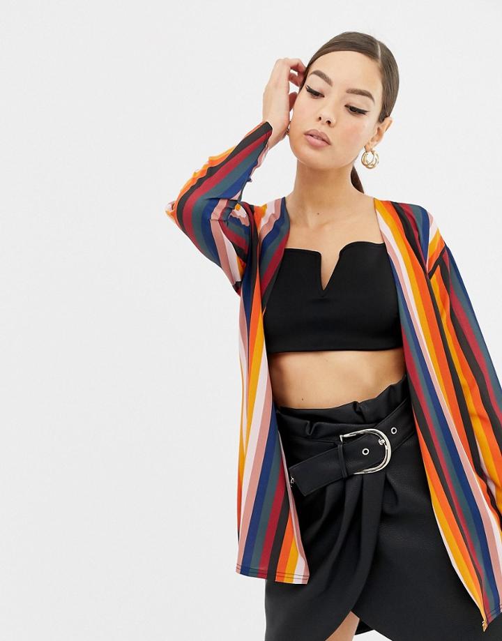 Boohoo Wrap Kimono Top In Multi Stripe - Multi