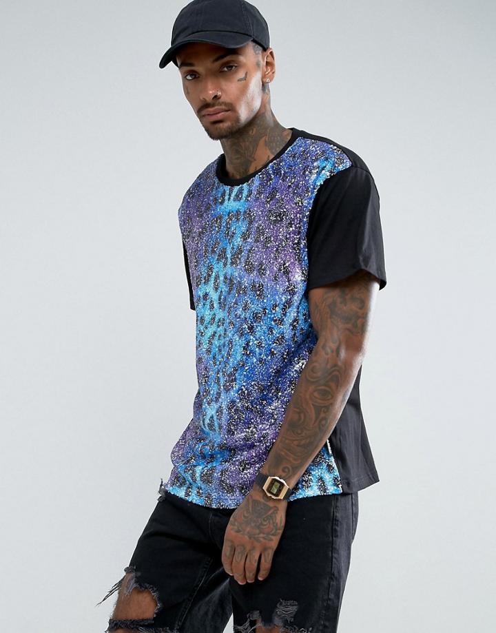 Jaded London T-shirt In Purple Leopard Print Sequin - Purple