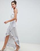 Asos Design Mixed Spot Jacquard Maxi Skirt With Lace Inserts-blue