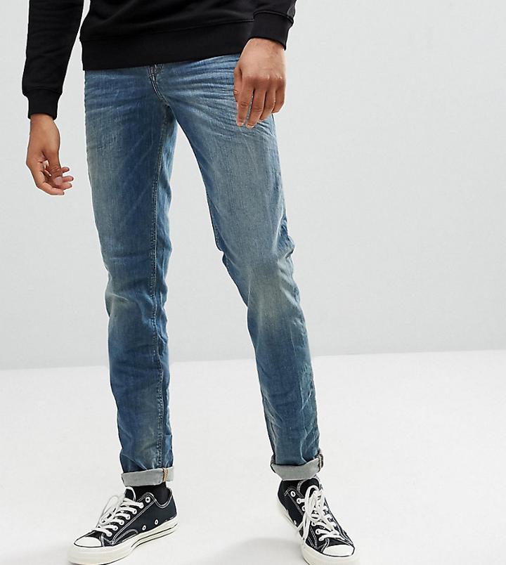 Asos Tall Stretch Slim Jeans In 12.5 Oz Mid Blue - Blue