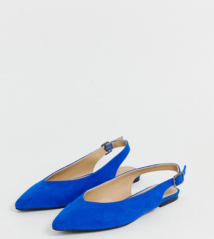 Simply Be Extra Wide Fit Lana Pointed Flat Shoes In Cobalt Blue