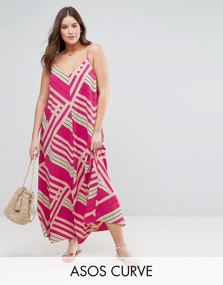 Asos Curve Maxi Dress In Cut About Stripe - Multi