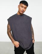 Topman Extreme Oversized Tank In Washed Black