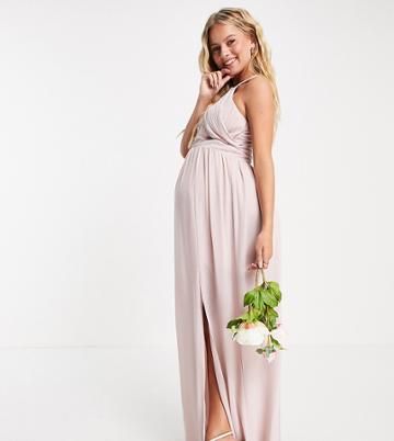 Tfnc Maternity Bridesmaid Pleated Maxi Dress In Mink-pink