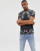 River Island T-shirt With Floral Print In Black - Black