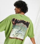 Collusion Oversized T-shirt With Print And Acid Wash In Pique-green