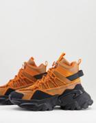 Asos Design District Chunky Hiking Sneakers In Orange/black Mix