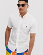 Polo Ralph Lauren Player Logo Pocket Short Sleeve Seersucker Shirt Slim Fit In White