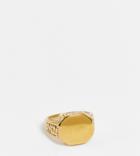 Lost Souls Stainless Steel Engraved Signet Ring In Gold