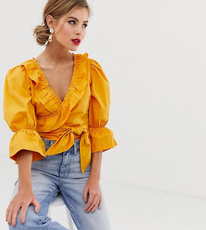 Dusty Daze Wrap Top With Frill Detail - Orange