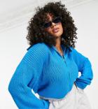 Collusion Plus Knitted Ribbed Oversized Zip Through Sweater In Blue-blues