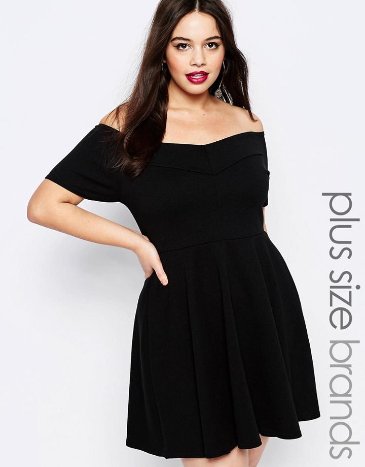 New Look Plus Bardot Skater Dress - Black