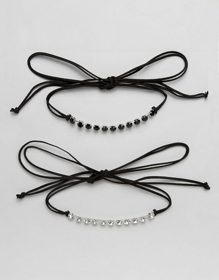 Krystal London Swarovski Crystal Pack Of Two Cord Choker - Black