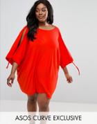 Asos Curve Cold Shoulder V Back Cover Up With Tie Sleeve - Red