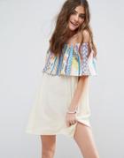Asos Geo-tribal Stripe Frill Beach Dress - Multi