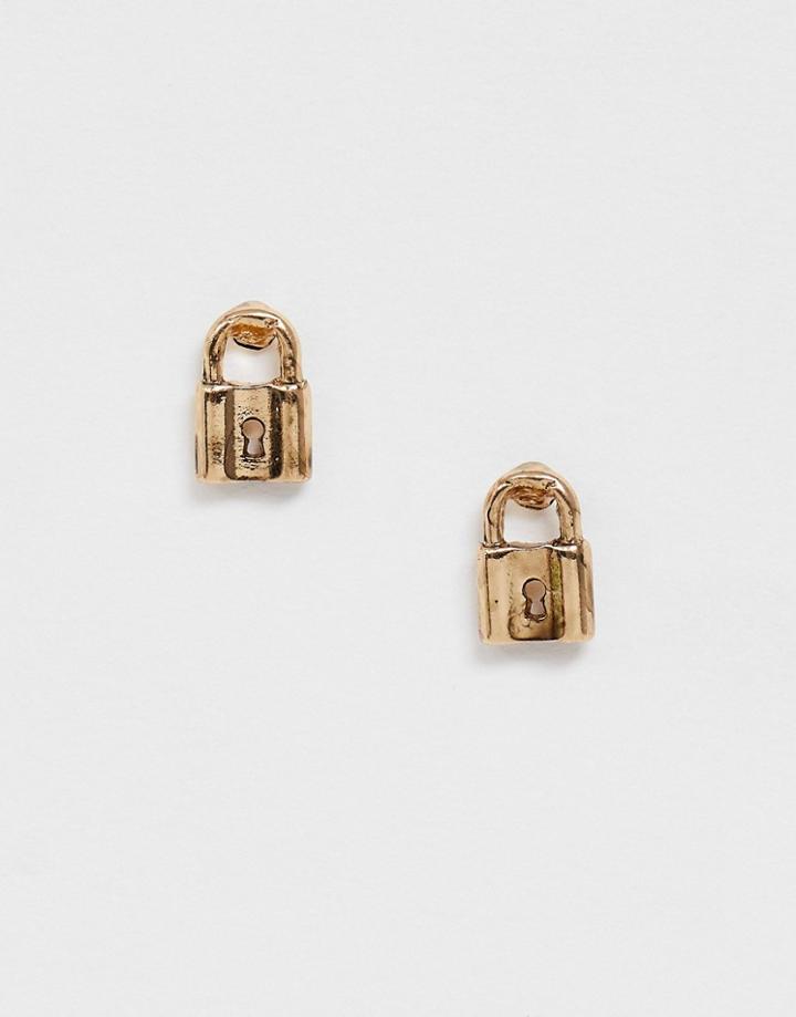 Wftw Padlock Stud Earrings In Gold