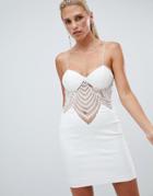 Rare Lace Plunge Mini Dress - White