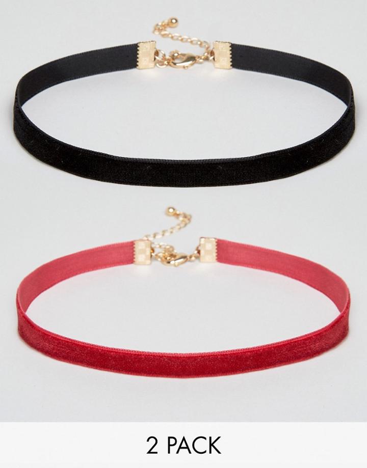 Asos Velvet Pack Of 2 Choker Necklace