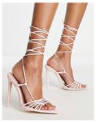 Public Desire Valencia Pointed Toe Heel Sandals With Ankle Tie In Pastel Pink