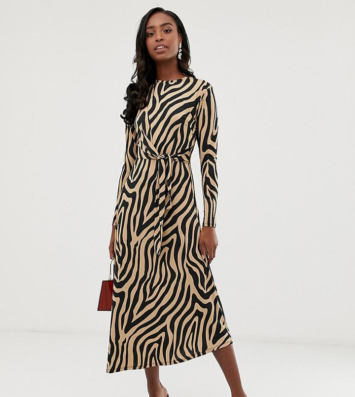 Asos Design Tall Tie Waist Maxi Dress In Animal Print - Multi