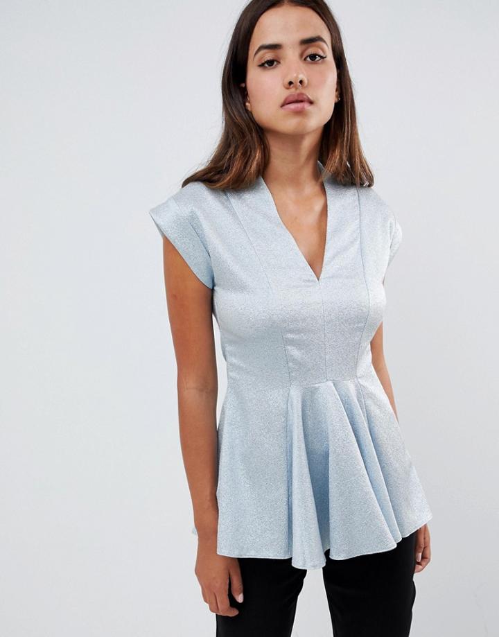 Closet London Pleated Peplum Top - Blue
