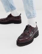 Asos Design Brogue Shoes In Burgundy Faux Leather With Chunky Sole