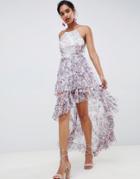 Asos Design Tulle Maxi Dress In Floral Print-multi