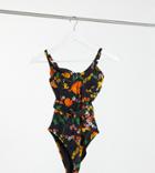 Asos Design Tall Underwired Belted Swimsuit In Enchanted Floral Print-multi