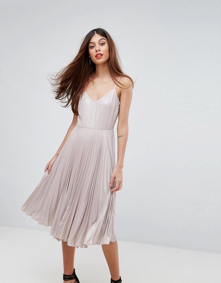 Warehouse Lame Pleated Cami Dress - Brown