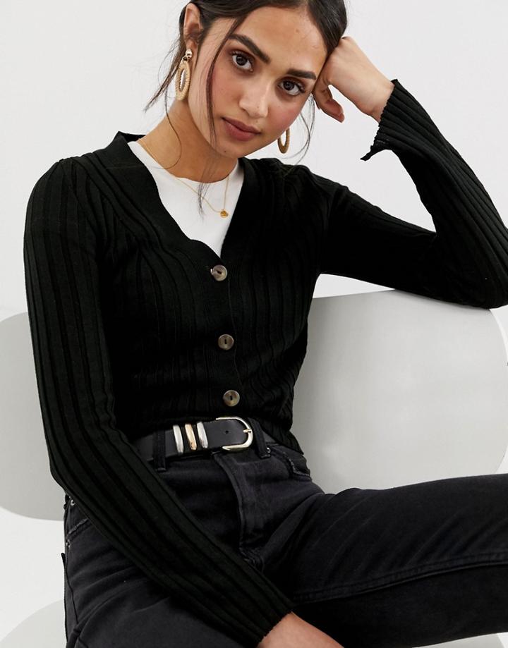 Asos Design Cardigan With Button Detail - Black