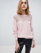 Hugo Signature Sweater With Lace Panel - Pink