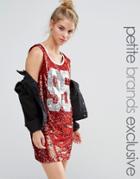 Liquor & Poker Petite Oversized Sequin Varsity Mini Tank Dress - Red