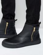 Asos High Top Sneakers In Black With Zip - Black