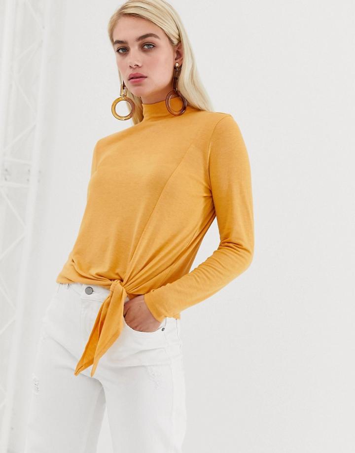 Vero Moda Funnel Neck Knot Front Top-yellow