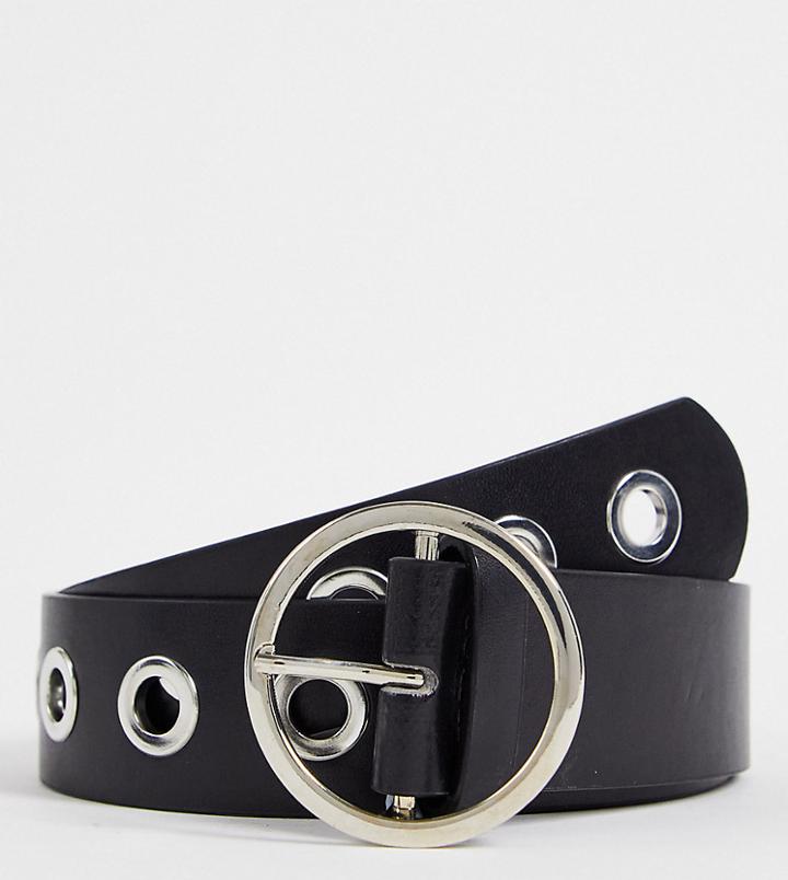 My Accessories London Exclusive Waist And Hip Jeans Round Buckle Belt In Black With Silver Eyelets