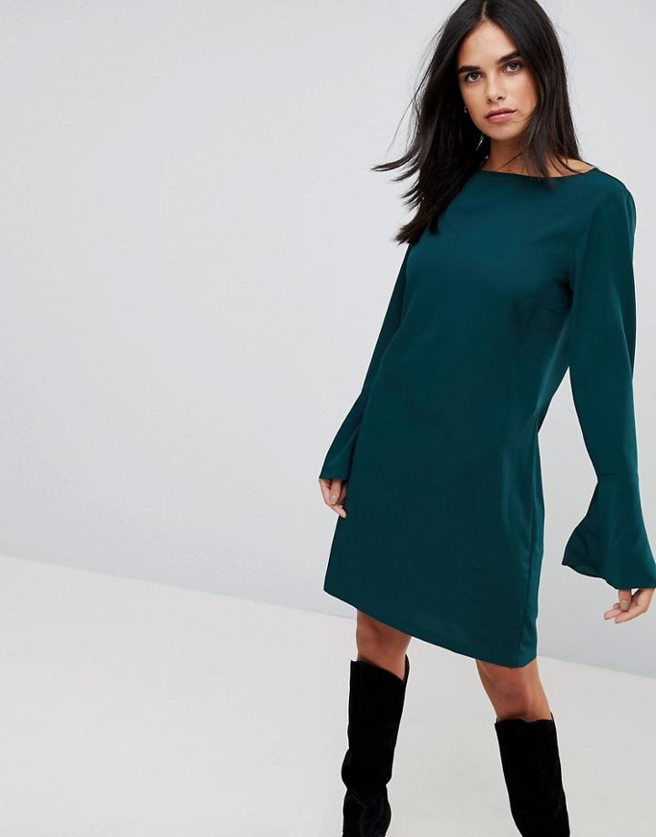 Vila Fluted Sleeve Dress - Green