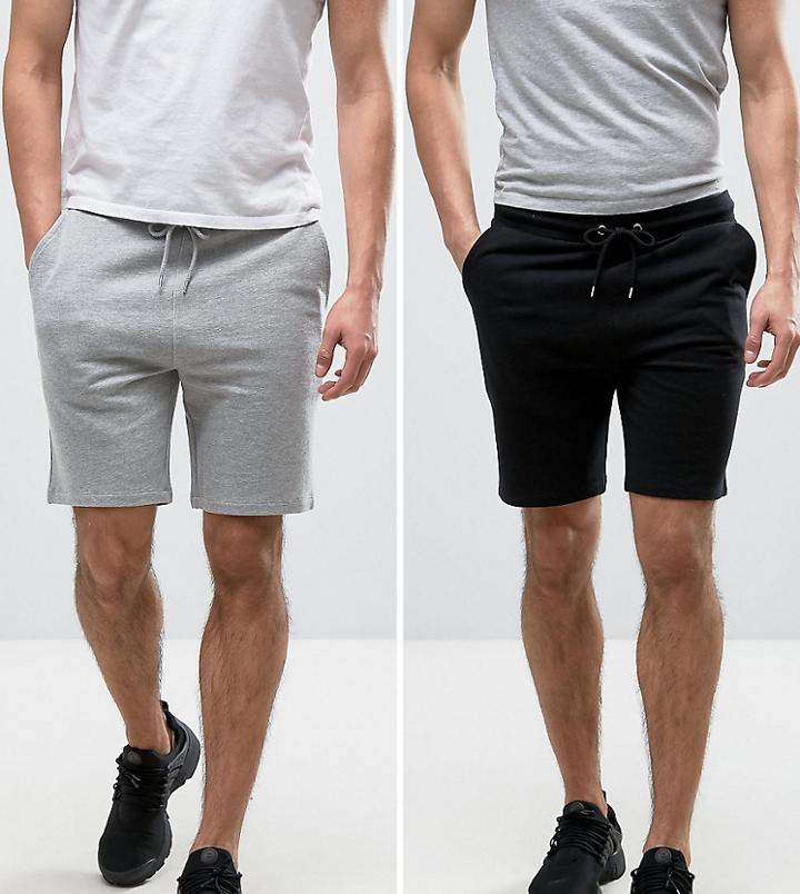 Asos Jersey Skinny Shorts 2 Pack Black/gray Marl Save - Multi