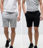 Asos Jersey Skinny Shorts 2 Pack Black/gray Marl Save - Multi