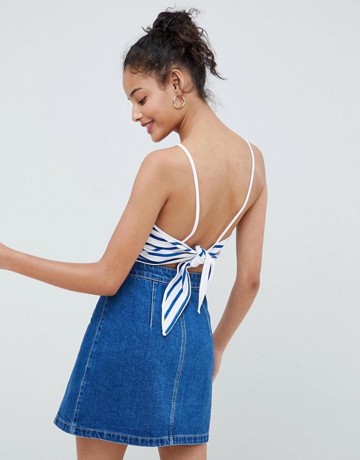 Asos Design Crop Cami Top With Tie Back In Stripe Print - Multi