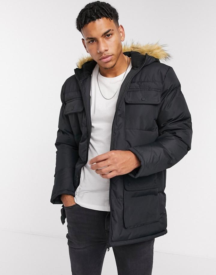 Brave Soul Padded Parka In Black