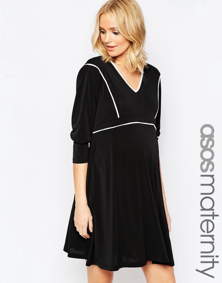 Asos Maternity Contrast Piped Skater Dress - Black